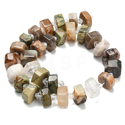 Natural Yellow Hematoid Quartz & White Moonstone & Quartz Crystal & Green Opal & Multi-Moonstone & Rhodonite Beads Strands G-L642-H07-01-1