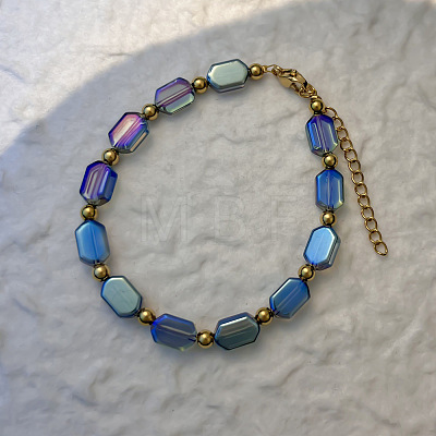 201 Stainless Steel Round & Handmade Lampwork Hexagon Beaded Bracelets WG895AC-06-1
