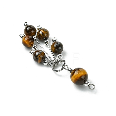 Natural Grade AB Tiger Eye Round Tassel Big Pendants PALLOY-JF03281-06-1