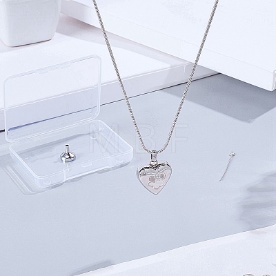 1Pc Stainless Steel Paw Print Heart Urn Ashes Pendant Necklaces NJEW-CN0001-15P-1
