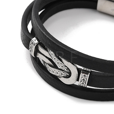 Men's Black PU Leather Cord Multi-Strand Bracelets BJEW-K243-01AS-1