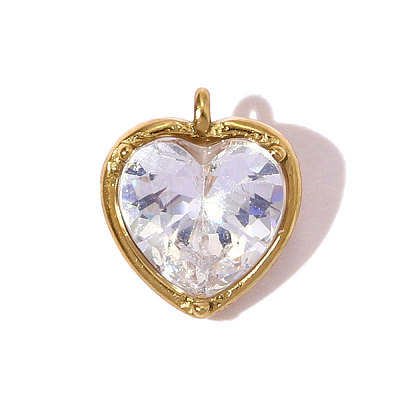 304 Stainless Steel Micro Pave Cubic Zirconia Pendants STAS-OY007-52G-1