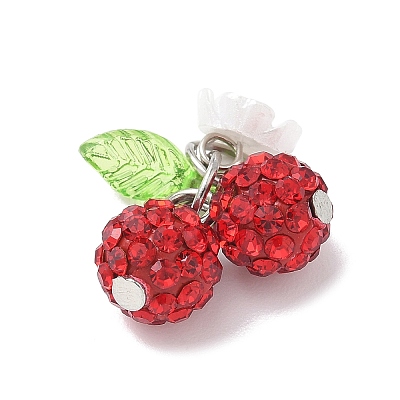 Handmade Polymer Clay Rhinestone Cherry Pendants PALLOY-JF03868-03-1