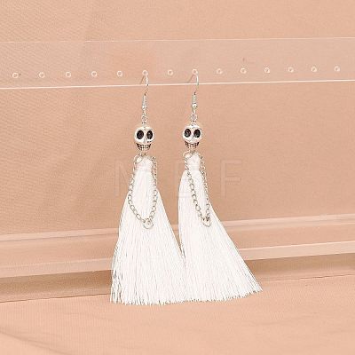 Zinc Alloy Polyester Skull Tassel Dangle Earrings FS-WG69CBD-04-1
