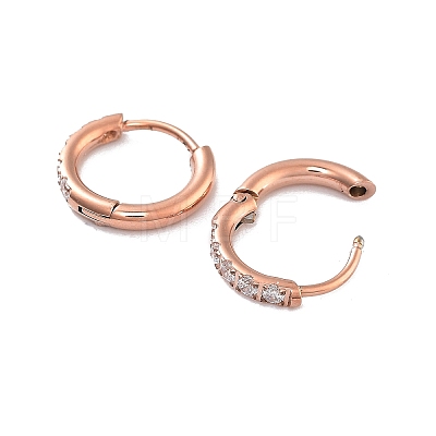 Ion Plating(IP) 316 Surgical Stainless Steel Pave Clear Cubic Zirconia Hoop Earrings Women EJEW-A109-01B-RG-1