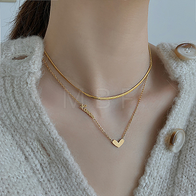 Stainless Steel Double Layer Heart Pendant Lock Collarbone Chain Necklaces for Daily Wear DN9928-1