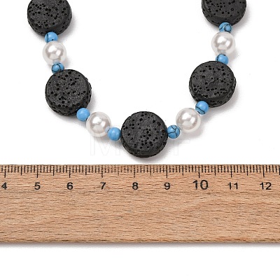 Dyed Natural Lava Rock & Round Synthetic Turquoise & Imitation Pearl Beaded Necklaces GG-CBA922D-07B-1