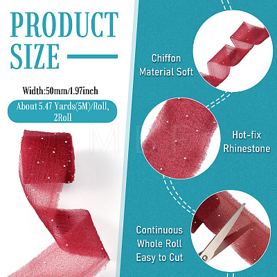 2Rolls Polyester Hot-fix Rhinestone Raw Edges Ribbon OCOR-TA0003-95J-1