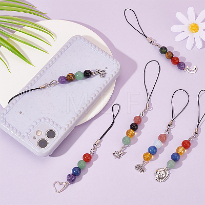 Gemstone Bead Decoration Phone Charms Strap with Alloy Pendant HJEW-PH01783-1