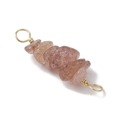 10Pcs 5 Styles Constellation Natural Citrine & Black Tourmaline & Aquamarine & Strawberry Quartz & Rose Quartz Copper Wire Wrapped Chip Beaded Connector Charms PALLOY-JF02905-01-1