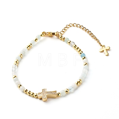 Cross Cubic Zirconia Beaded Bracelet for Girl Women BJEW-JB06848-04-1