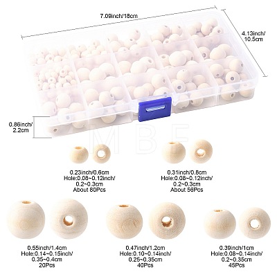 241Pcs 5 Styles Natural Unfinished Wood Beads WOOD-FS0002-36-1