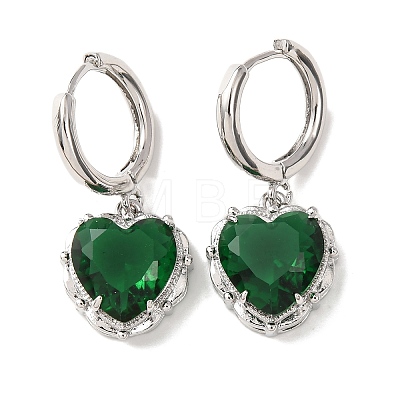 Valentine's Day Heart Brass & Glass Hoop Earrings EJEW-Z164-23P-04-1