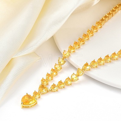 Brass Full Yellow Cubic Zirconia Heart Pendant Necklaces for Women NJEW-M079-01A-1