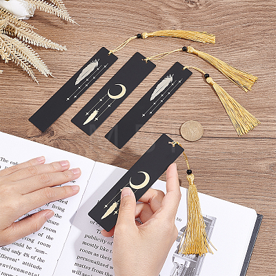   4Pcs 2 Style Brass or Stainless Steel Bookmarks AJEW-PH0004-65-1