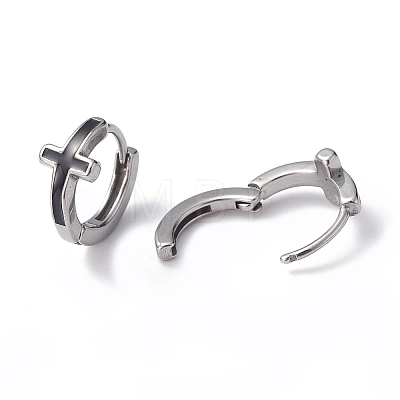 316 Stainless Steel Cross Hoop Earrings for Men Women EJEW-C045-02-1