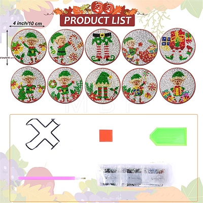 DIY 10Pcs 5D Diamond Painting Elves Christmas Cup Mat Kits PW-WGC8765-01-1