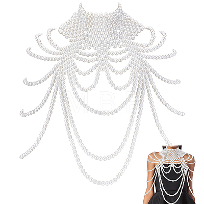 1Pc Imitation Pearl Round Beaded Multi-Layered Shoulder Body Chains for Women AJEW-GA0010-06-1