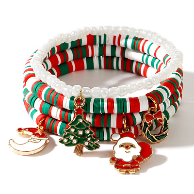 Christmas 304 Stainless Steel Enamel Christmas Tree & Santa Claus & Moon Charm Bracelets LQ5841-3-1