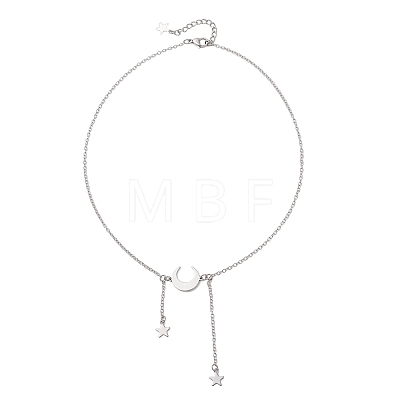 201 Stainless Steel Moon and Star Pendant Brass Cable Chain Necklaces NJEW-JN05787-1