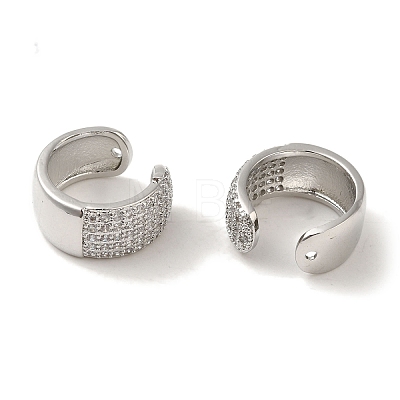 Rack Plating Brass Micro Pave Clear Cubic Zirconia Ring Cuff Earrings for Women EJEW-P280-12P-1