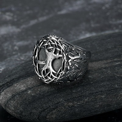 Retro 316 Stainless Steel Tree of Life Finger Rings FIND-PW0020-09D-1