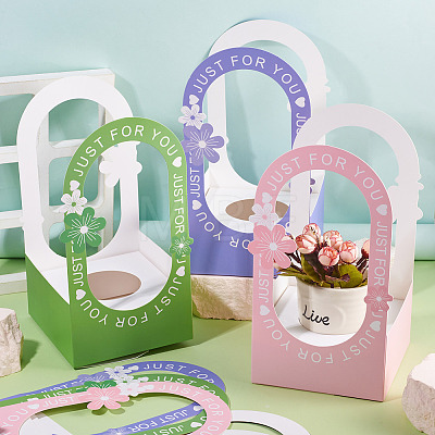 6 Sets 3 Colors Paper Flower Packing Baskets CON-TA0001-40-1