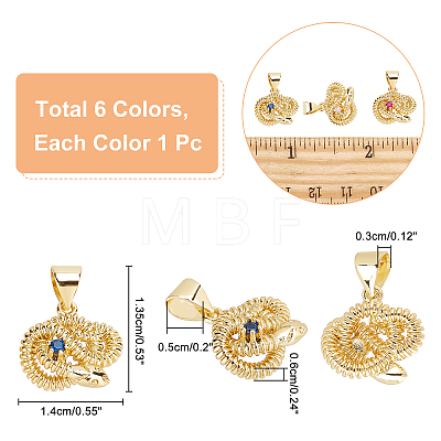  6Pcs 6 Colors Brass Micro Pave Cubic Zirconia Charms KK-NB0001-75-1