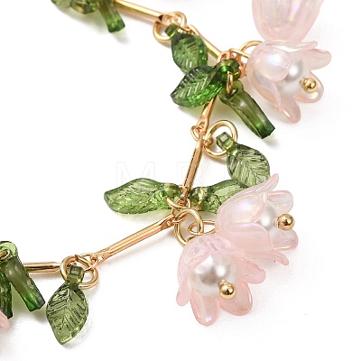 Flower Leaf Shell Pearl & Acrylic Charm Bracelets BJEW-TA00535-03-1