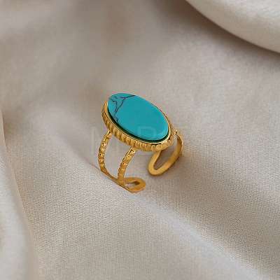 304 Stainless Steel with Synthetic Turquoise Cuff Open Rings ZU0108-1