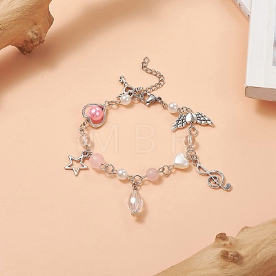 Star & Heart & Music Note Alloy Charm Bracelet BJEW-JB09308-1