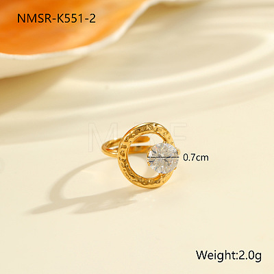 304 Stainless Steel Pave Clear Cubic Zirconia Cuff Open Rings FS-WG263B4-02-1