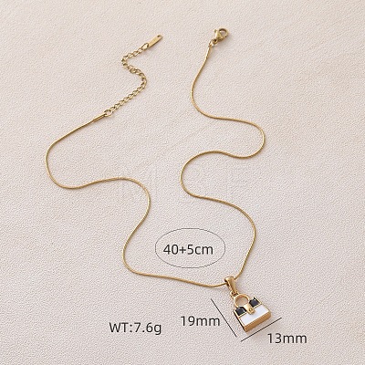 304 Stainless Steel Enamel White and Black Handbag Pendant Necklaces for Women ZO0071-1