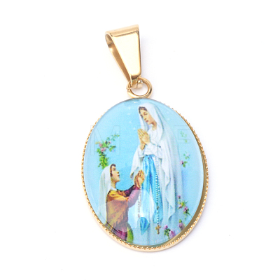 Virgin Mary Theme Glass Pendants X-GLAA-R193-GM-1