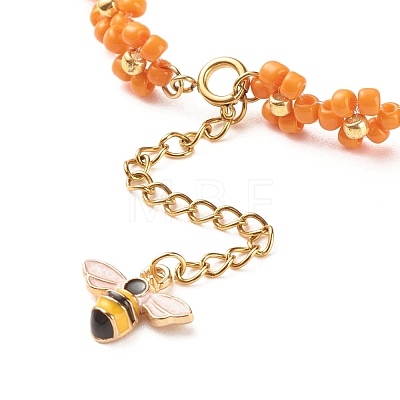 Glass Seed Beaded Flower Necklace with Alloy Enamel Bee Charm NJEW-JN03817-04-1