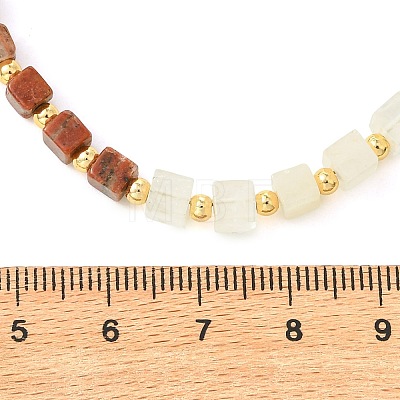 Gradient Natural Unakite & Quartz Crystal & Chinese Southern Jade & Yellow Aventurine & Sesame Jasper Cube Beaded Necklaces with Brass Round Beads NJEW-JN06612-1