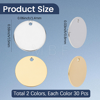 60Pcs 2 Colors Stainless Steel Pendants STAS-CY0001-11-1