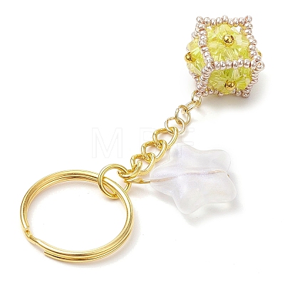 Glass Seed Bead Cube with Acrylic Star Keychain KEYC-MZ00027-03-1