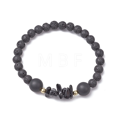 Natural Black Agate with Natural Lava Rock Beaded Stretch Bracelets for Women BJEW-JB11130-05-1