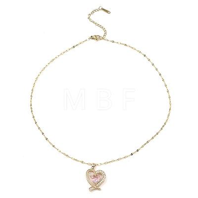Heart Light Gold Brass Micro Pave Cubic Zirconia Pendant Necklaces NJEW-E105-09KCG-01-1