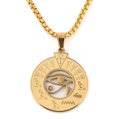 201 Stainless Steel Box Chain Eye of Horus Pendant Necklaces NJEW-P316-07G-1