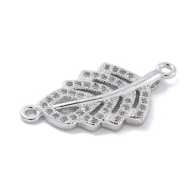 Rack Plating Brass Micro Pave Clear Cubic Zirconia Hollow Leaf Connector Charms KK-A234-055P-1