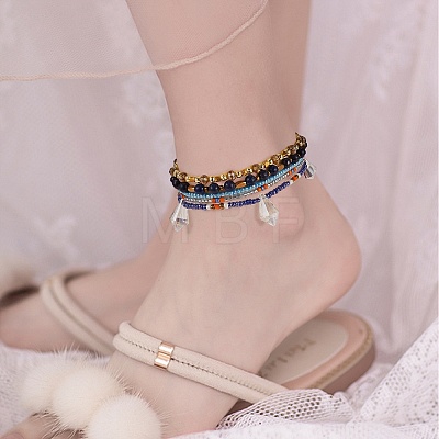 Sparkling Glass Seed Beads 5 Layered Anklet AJEW-SW00006-03-1
