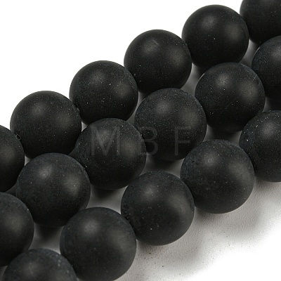 Dyed & Heated Natural Black Agate Beads Strands G-P088-14-10mm-1