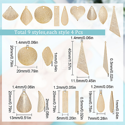 36Pcs 9 Style Brass Pendants KK-SC0003-28-1