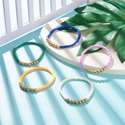 Handmade Polymer Clay Heishi Surfer Stretch Bracelet with Acrylic BJEW-JB07961-1