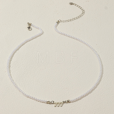 Alloy Number 777 Pendant Resin Imitation Pearl White Round Beaded Necklaces for Women FS-WGE7FDC-16-1