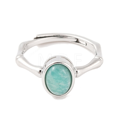 Oval Natural Amazonite Adjustable Rings RJEW-Q817-04P-08-1