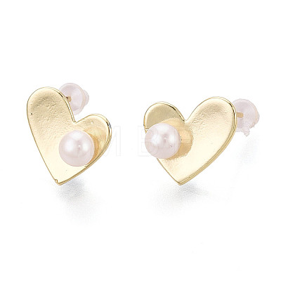 Brass & Natural Pearl Stud Earrings PEAR-N020-WX01-1