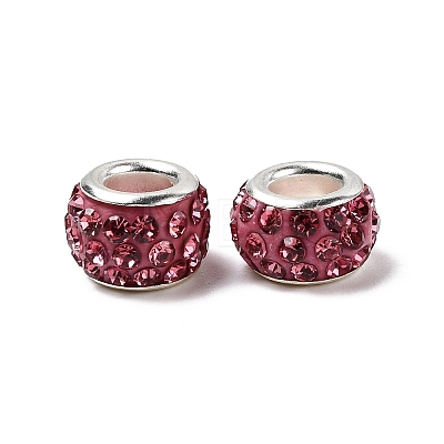 Polymer Clay Rhinestone European Large Hole Beads with Silver Color Plated Brass Cores FPDL-R002-10-1